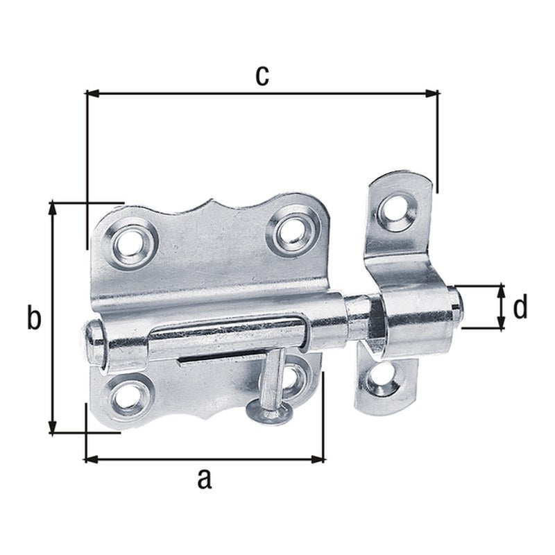 Grendelriegel 39 x 38 mm Edelstahl – Bolzen Ø 8 mm, ohne Feder, mit Schlaufe
