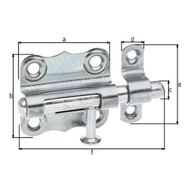 Grendelriegel 39 x 38 mm verzinkt – Bolzen Ø 8 mm, ohne Feder, mit Schlaufe