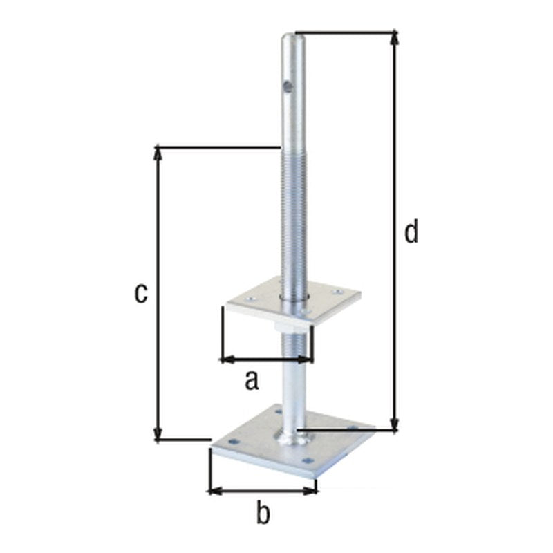 I-Pfostenträger höhenverstellbar 100 - 230 mm verzinkt – obere Platte 80 mm, Gewinde M22