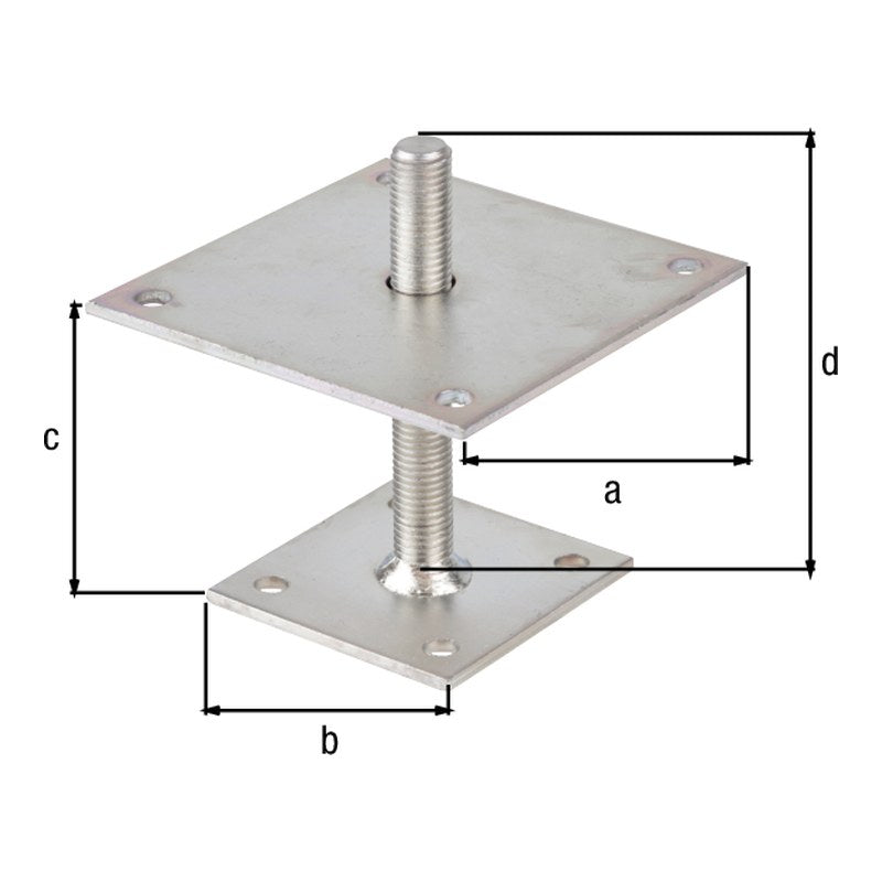 I-Pfostenträger höhenverstellbar 30 - 150 mm verzinkt – obere Platte 150 mm, Gewinde M20