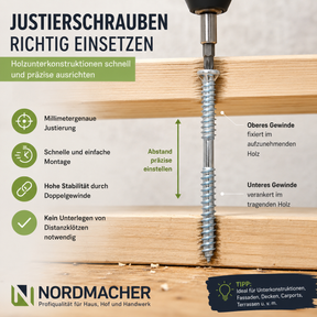 Justierschrauben Stahl verzinkt Holz/Holz – für präzise Ausrichtung von Holzunterkonstruktionen