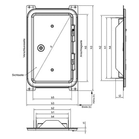 Kamintür für BlowerDoor 146 x 276 mm ohne Schieberahmen – Maßzeichnung