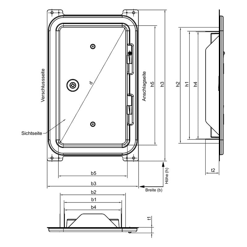 Kamintür für BlowerDoor 146 x 276 mm ohne Schieberahmen – Maßzeichnung