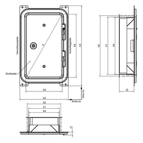 Kamintür für BlowerDoor 146 x 276 mm mit Schieberahmen – Maßzeichnung