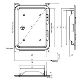 Kamintür für BlowerDoor 196 x 276 mm ohne Schieberahmen – Maßzeichnung