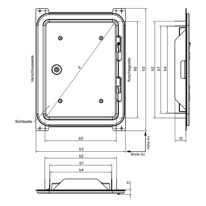 Kamintür für BlowerDoor 196 x 276 mm ohne Schieberahmen – Maßzeichnung