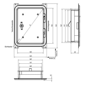 Kamintür für BlowerDoor 196 x 276 mm mit Schieberahmen – Maßzeichnung