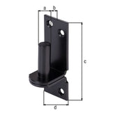 Kloben auf Platte Ø 16 mm verzinkt, schwarz – Platte 115 x 40 mm, Dornabstand 13 mm