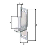 Kloben auf Platte Ø 16 mm verzinkt – Platte 115 x 40 mm, Dornabstand 13 mm