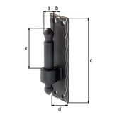 Kloben auf Platte Ø 16 mm verzinkt, schwarz – Platte 150 x 45 mm, Dornabstand 10 mm, gehämmert
