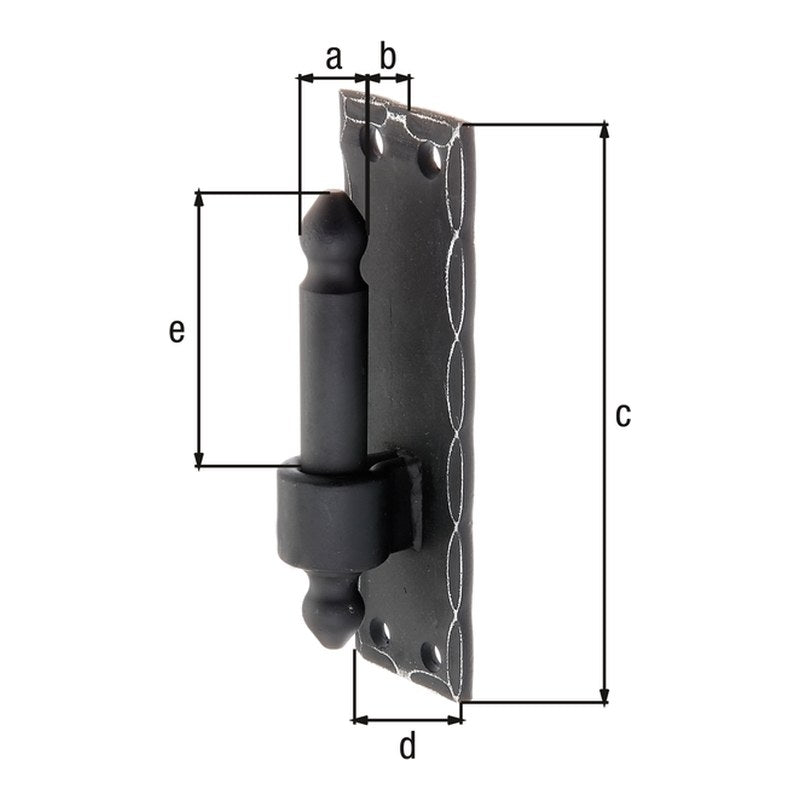 Kloben auf Platte Ø 16 mm verzinkt, schwarz – Platte 150 x 45 mm, Dornabstand 10 mm, gehämmert