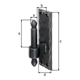 Kloben auf Platte Ø 16 mm verzinkt, schwarz – Platte 150 x 45 mm, Dornabstand 25 mm, gehämmert