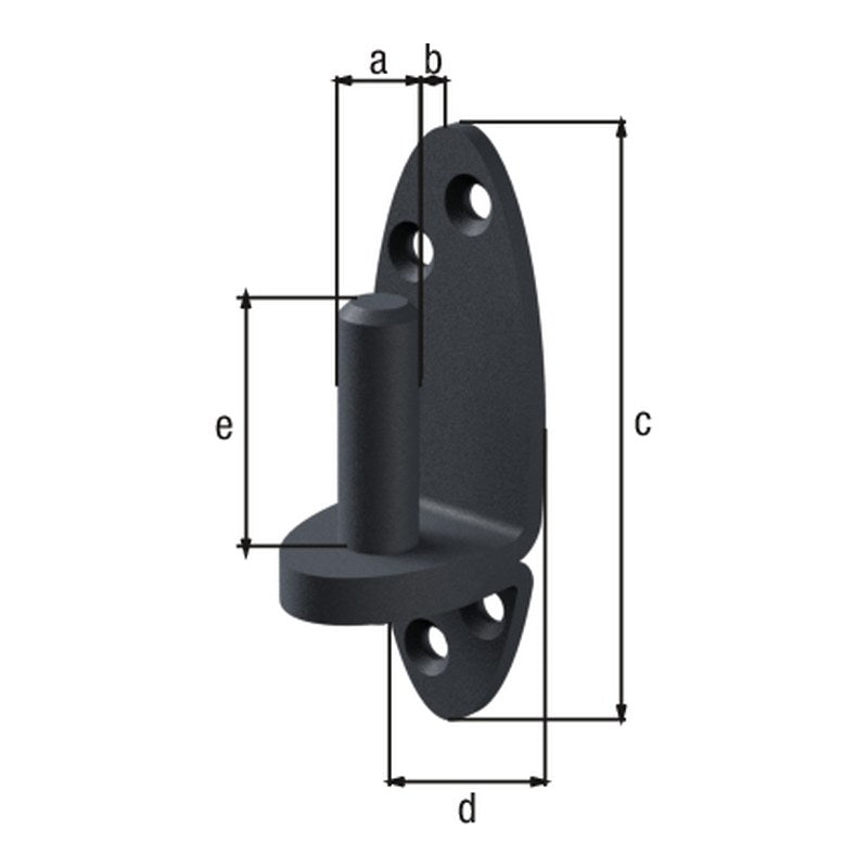 Kloben auf Platte Ovado Ø 13 mm verzinkt, graphitgrau – Platte 102 x 35 mm, Dornabstand 10 mm