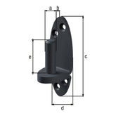 Kloben auf Platte Ovado Ø 13 mm verzinkt, graphitgrau – Platte 102 x 35 mm, Dornabstand 10 mm