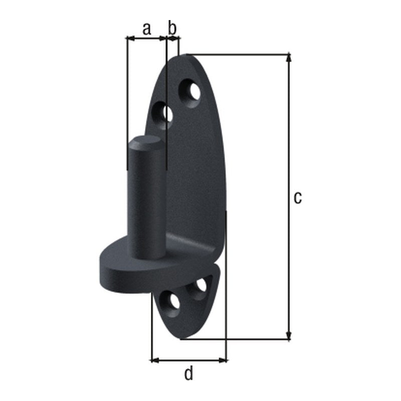Kloben auf Platte Ovado Ø 16 mm verzinkt, graphitgrau – Platte 115 x 52 mm, Dornabstand 13 mm