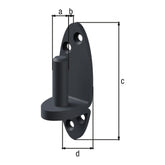 Kloben auf Platte Ovado Ø 16 mm verzinkt, graphitgrau – Platte 115 x 52 mm, Dornabstand 13 mm