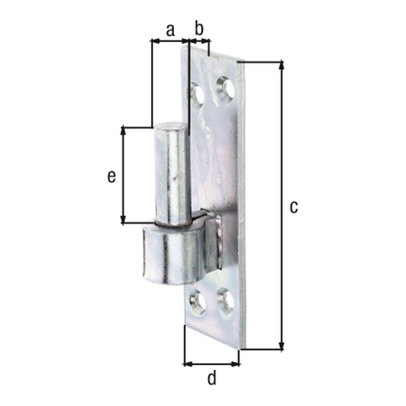 Kloben auf Platte Süddeutsche Form Ø 16 mm verzinkt – Platte 133 x 40 mm, Dornabstand 13 mm