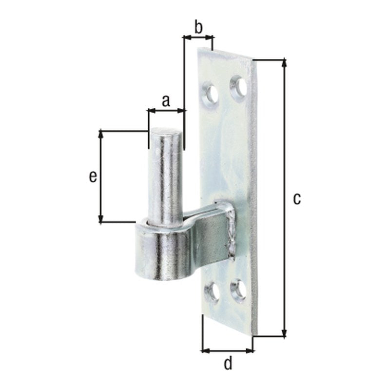 Kloben auf Platte Süddeutsche Form Ø 16 mm verzinkt – Platte 133 x 40 mm, Dornabstand 28 mm