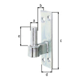Kloben auf Platte Süddeutsche Form Ø 16 mm verzinkt – Platte 133 x 40 mm, Dornabstand 28 mm