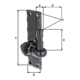 Kloben zum Anschrauben Ø 16 mm schwarz beschichtet – Platte 150 x 45 mm, 20 mm verstellbar, gehämmert