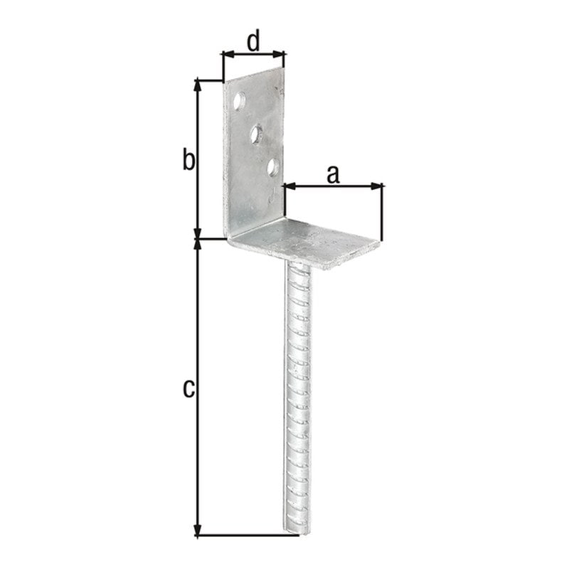 L-Pfostenträger Typ 326 80 mm feuerverzinkt – Betonanker aus Riffelstahl, CE nach ETA-10/0210
