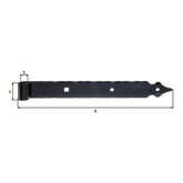 Ladenband gerade mit Zierspitze 400 mm verzinkt, schwarz – Rolle Ø 16 mm, mit Zierspitze, gehämmert