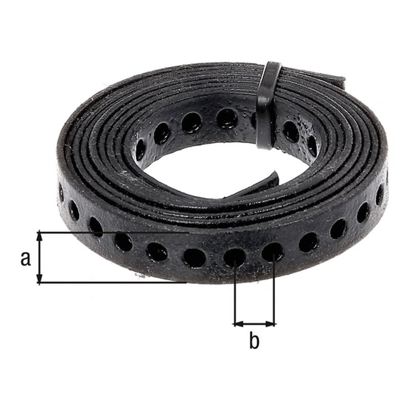 Lochband 12 mm x 1,5 m verzinkt, schwarz – Lochung Ø 5 mm, Lochabstand 8 mm