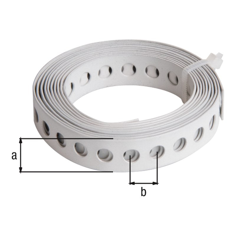 Lochband 12 mm x 1,5 m verzinkt, weiß beschichtet – Lochung Ø 5 mm, Lochabstand 8 mm