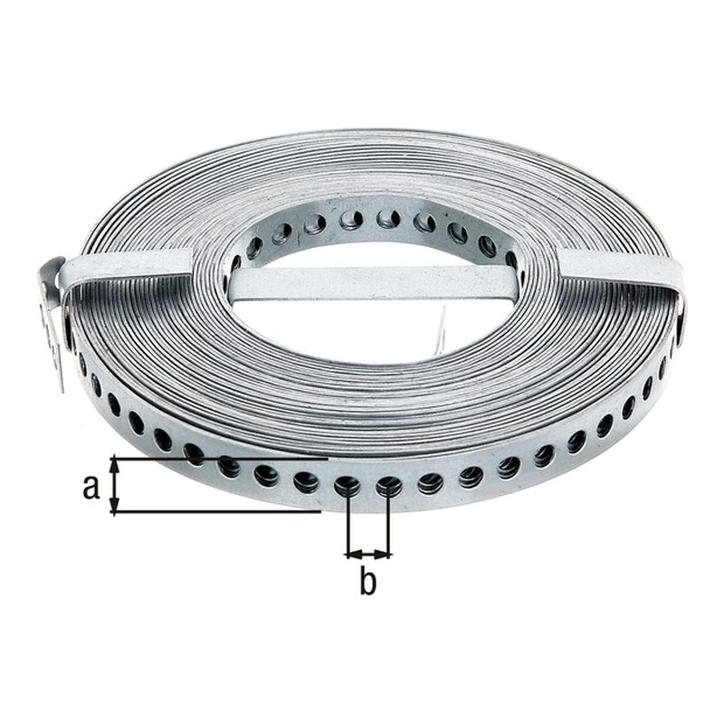 Lochband 12 mm x 10 m sendzimirverzinkt – Lochung Ø 5 mm, Lochabstand 8 mm