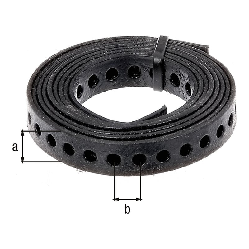 Lochband 17 mm x 1,5 m verzinkt, schwarz – Lochung Ø 7 mm, Lochabstand 12 mm