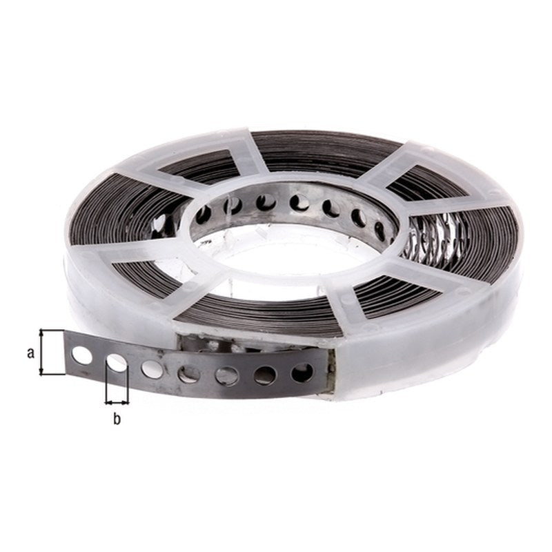Lochband 17 mm x 10 m Edelstahl – Lochung Ø 7 mm, Lochabstand 12 mm