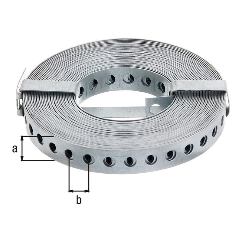 Lochband 17 mm x 10 m sendzimirverzinkt – Lochung Ø 7 mm, Lochabstand 12 mm