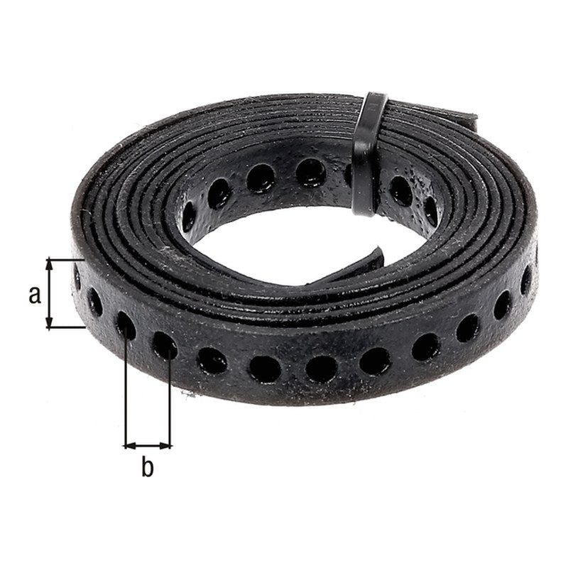 Lochband 20 mm x 1,5 m verzinkt, schwarz – Lochung Ø 7 mm, Lochabstand 12 mm