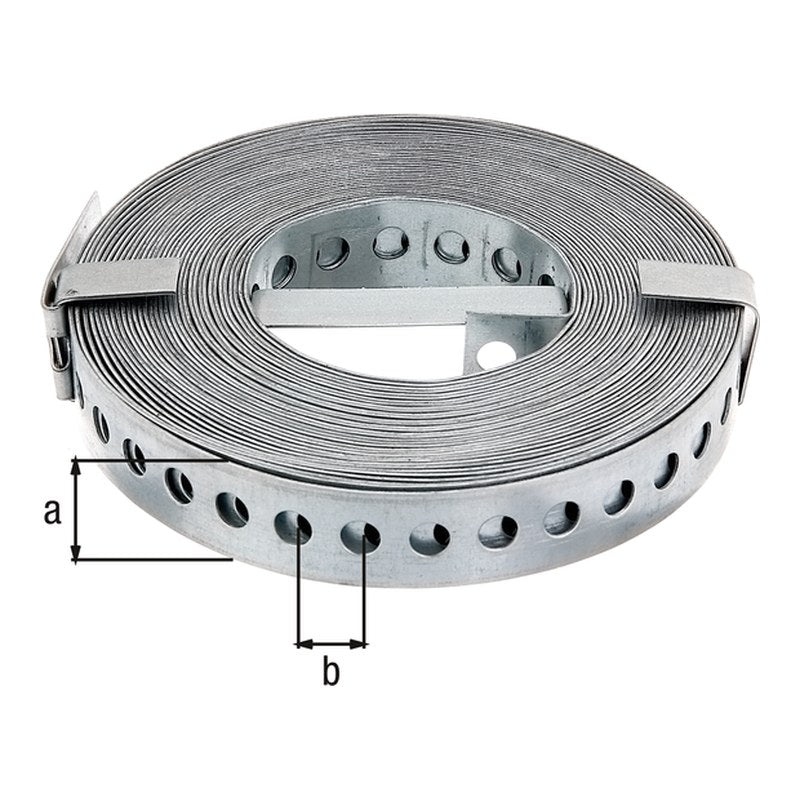Lochband 20 mm x 10 m sendzimirverzinkt – Lochung Ø 7 mm, Lochabstand 12 mm