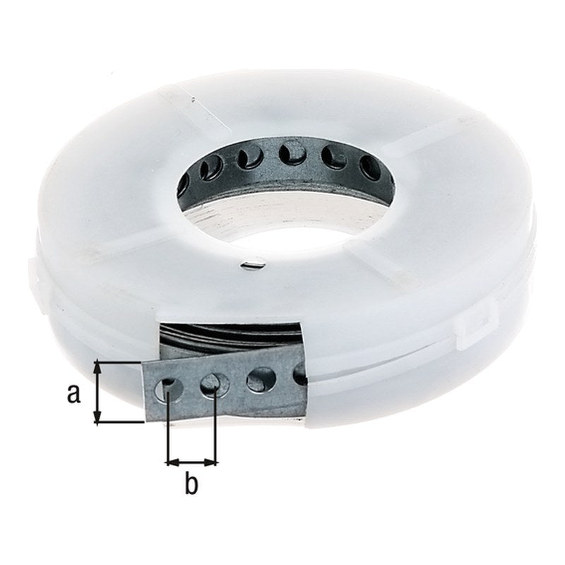 Lochband in Kassette 17 mm x 3 m sendzimirverzinkt – Lochung Ø 7 mm, Lochabstand 12 mm