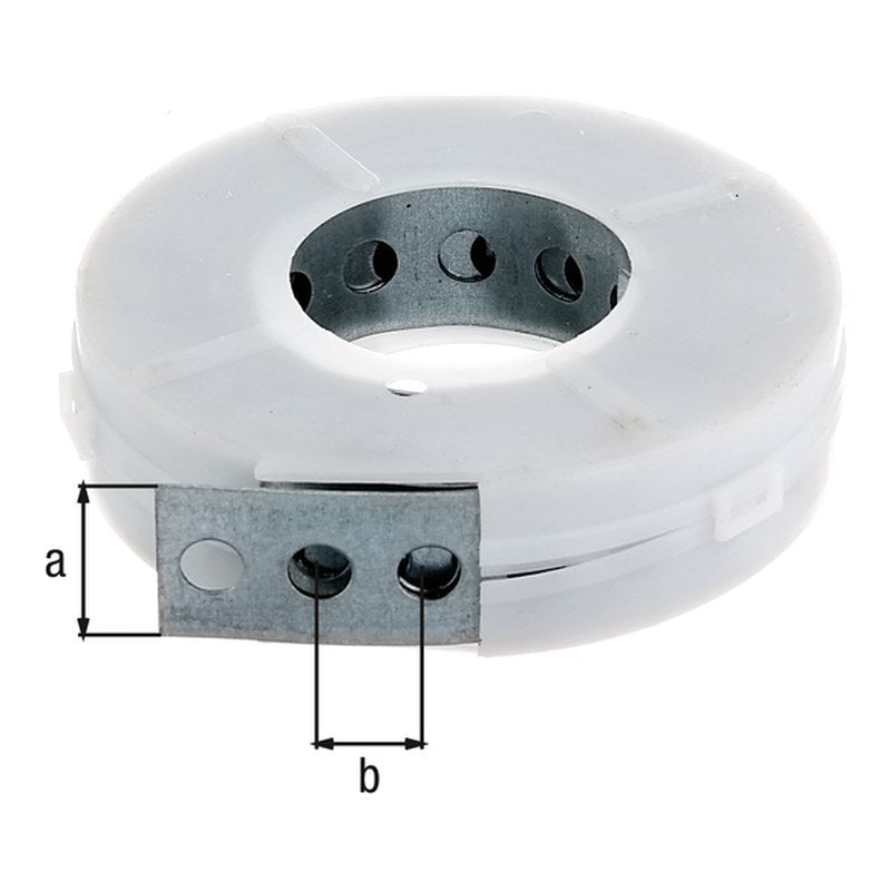 Lochband in Kassette 20 mm x 3 m sendzimirverzinkt – Lochung Ø 7 mm, Lochabstand 12 mm