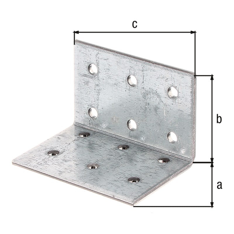 Lochplattenwinkel 40 x 40 x 60 mm sendzimirverzinkt – Stärke 2,50 mm, 12 Löcher Ø 5 mm