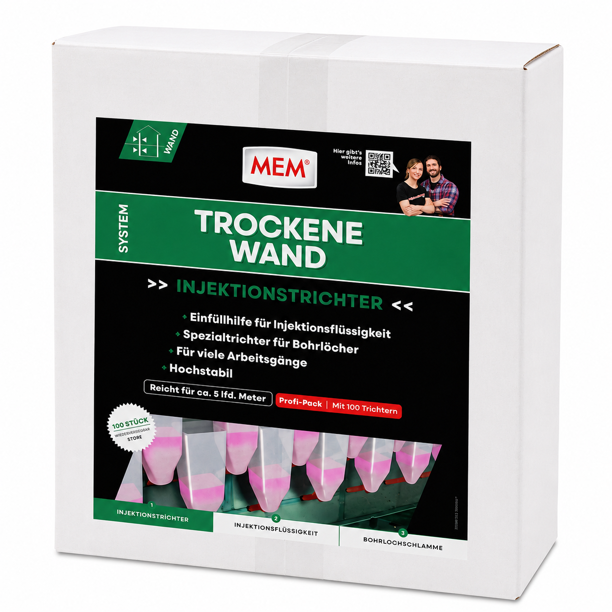 MEM Trockene Wand – Injektionstrichter für Horizontalsperren (100 Stück)