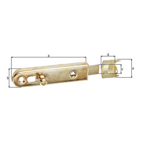 Möbelriegel gerade mit Anschlagwinkel 70 x 16 mm vermessingt – mit Knopfgriff, Schieberbreite 9 mm