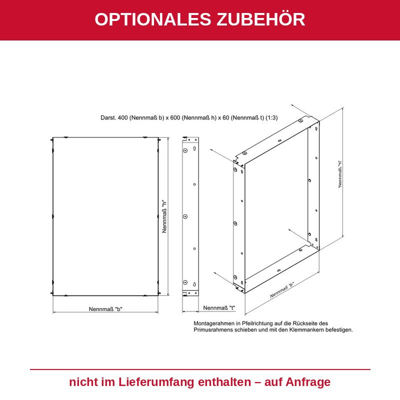Optionales Zubehör, nicht im Lieferumfang: WDVS-Montagerahmen – Maßzeichnung und Montage