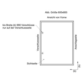Primus Revisionstür – Maßzeichnung Größe 600 × 800 mit Verschlüssen auf der Verschlussseite
