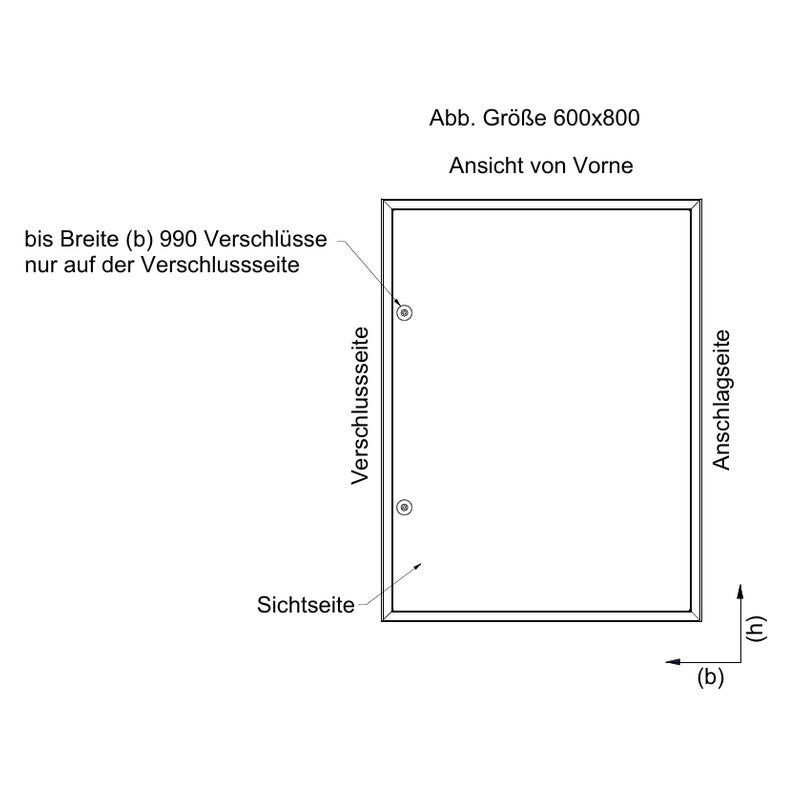 Primus Revisionstür – Maßzeichnung Größe 600 × 800 mit Verschlüssen auf der Verschlussseite