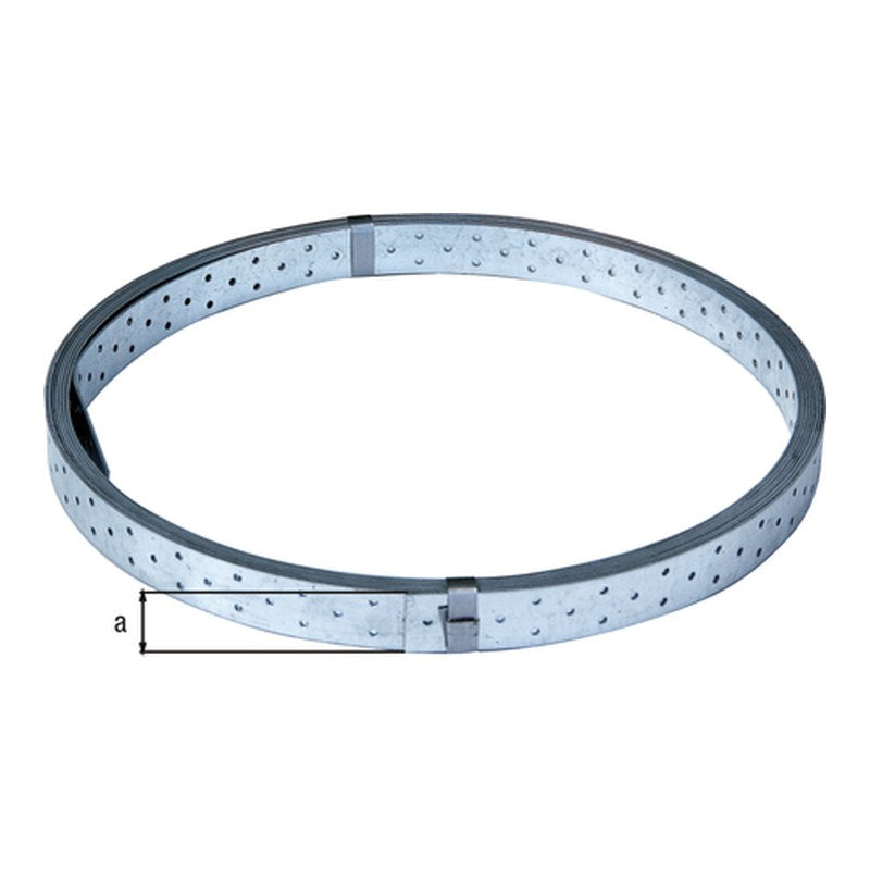Rispenband 40 mm x 50 m sendzimirverzinkt – Stärke 1,50 mm, Lochung Ø 5 mm, CE nach EN 14545