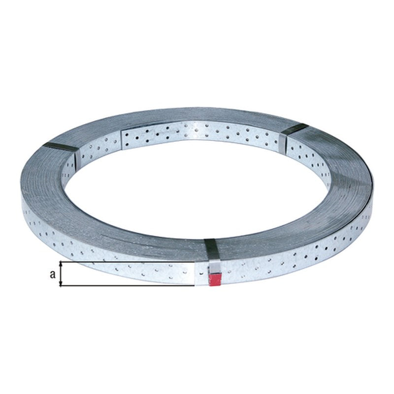 Rispenband 40 mm x 50 m sendzimirverzinkt – Stärke 2,0 mm, Lochung Ø 5 mm, CE nach EN 14545