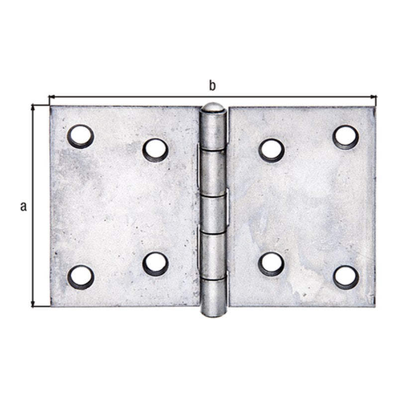Scharnier breit 60 x 90 mm Edelstahl – mit vernietetem Edelstahlstift, 1,25 mm stark, 8 Löcher