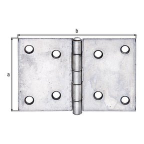 Scharnier breit 60 x 90 mm Edelstahl – mit vernietetem Edelstahlstift, 1,25 mm stark, 8 Löcher