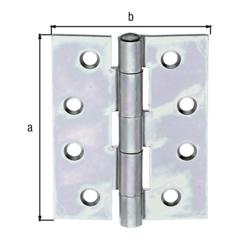 Scharnier halbbreit 100 x 75 mm sendzimirverzinkt – mit vernietetem Edelstahlstift, 2,50 mm stark
