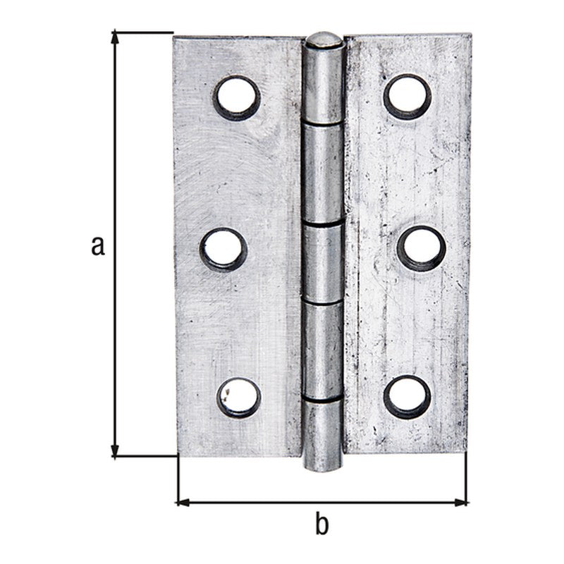 Scharnier halbbreit 63 x 43 mm Edelstahl – mit vernietetem Edelstahlstift, 1,25 mm stark, 6 Löcher