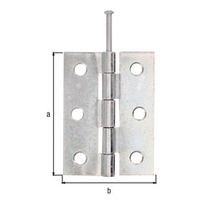 Scharnier halbbreit 63 x 45 mm gelb verzinkt – mit losem Edelstahlstift, 1,50 mm stark, 6 Löcher