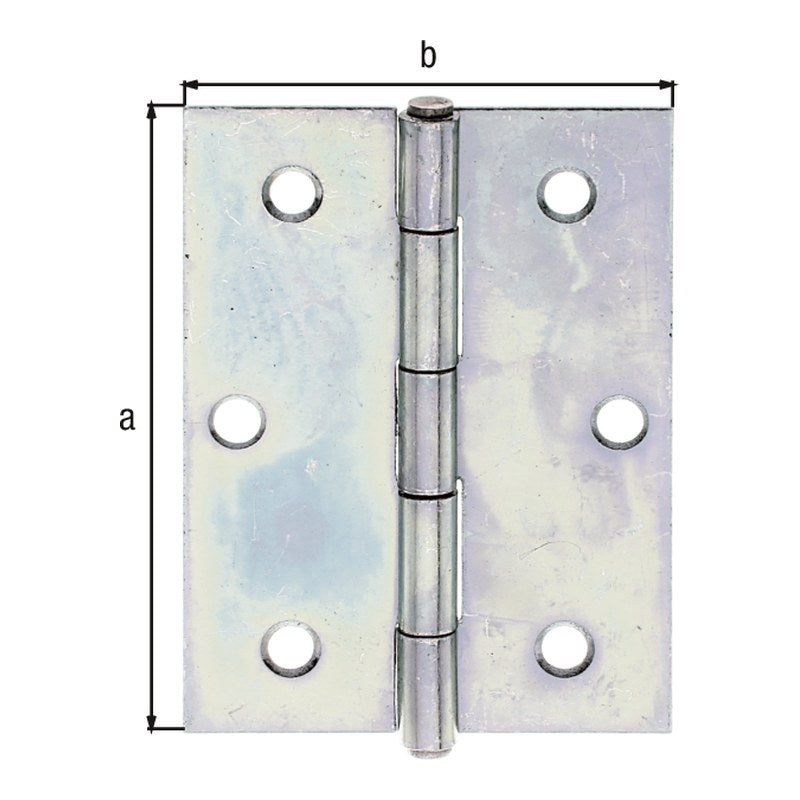 Scharnier halbbreit 80 x 58 mm gelb verzinkt – mit vernietetem Edelstahlstift, 1,50 mm stark